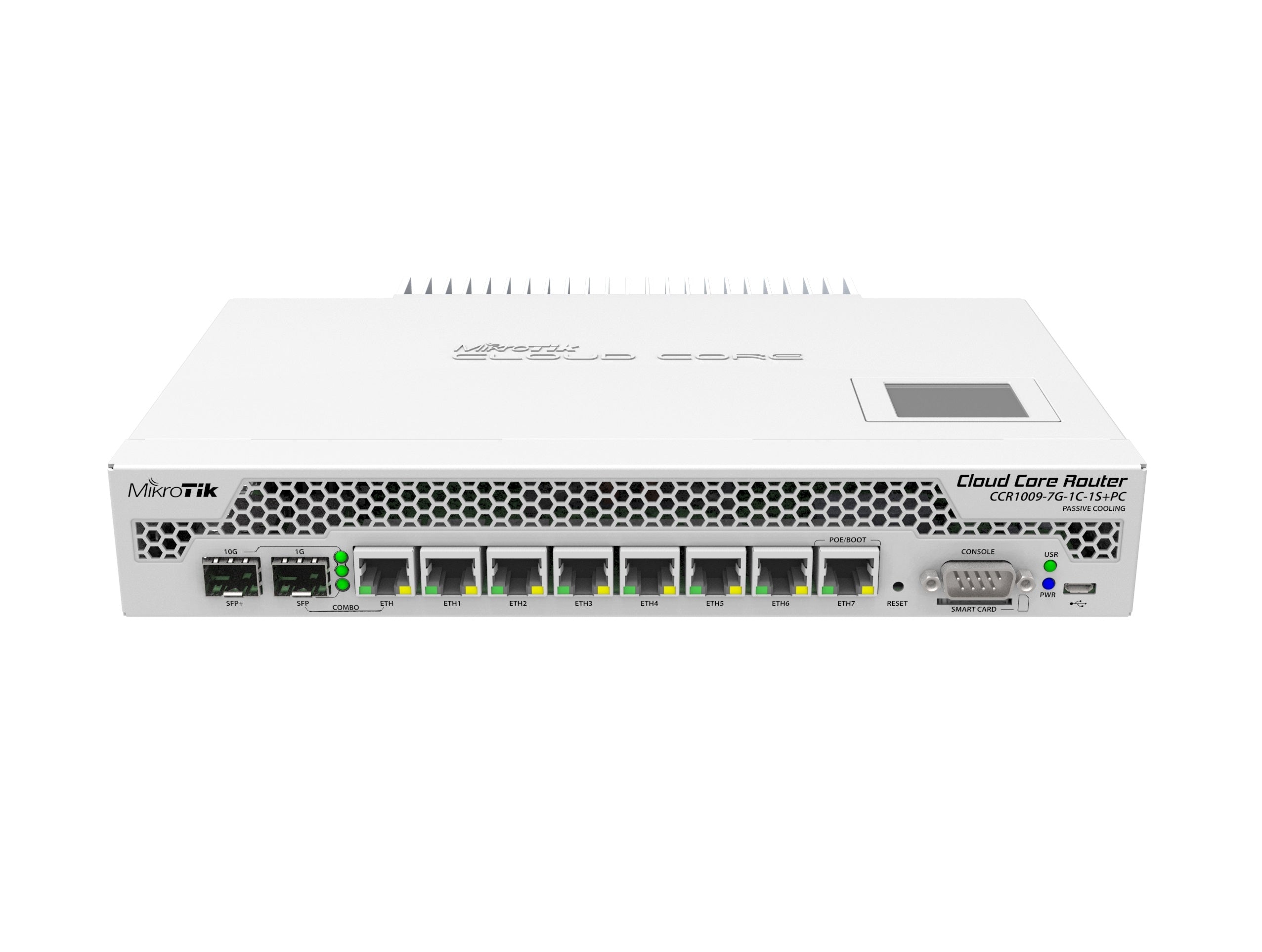 MikroTik CCR1009-7G-1C-1S+PC Cloud Core Router, 9x CPU cores, 2GB RAM, LCD Panel, Passive Cool Enclosure