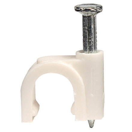 Single Nail-In Cable Clips for RG6 Coax w/ 3/4" Concrete Nail, Qty. 100 White