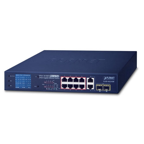 Planet 8-Port 802.3at PoE 2-Port SFP Desktop Switch with LCD