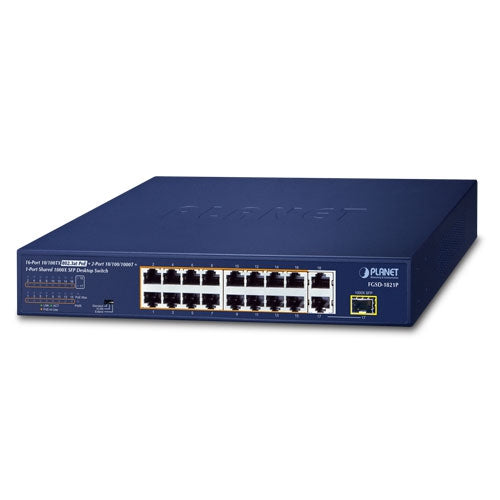 Planet 16-Port 10/100 802.3at PoE +1G SFP Desktop Switch (185 Watts)