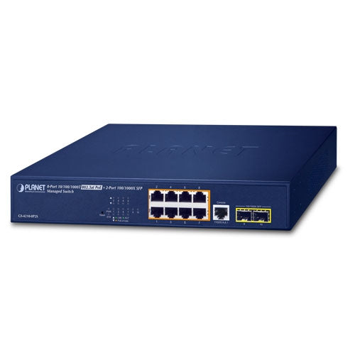 Planet GS-4210-8P2S IPv4/IPv6 8-Port Managed 802.3at PoE+ Gigabit Ethernet Switch + 2-Port 100/1000X SFP (120W)