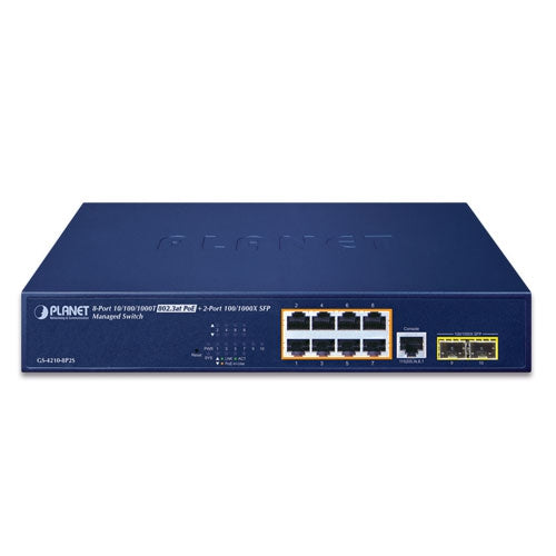 Planet 8-Port Managed 802.3at PoE+ Gigabit Switch + 2-Port SFP (140W)