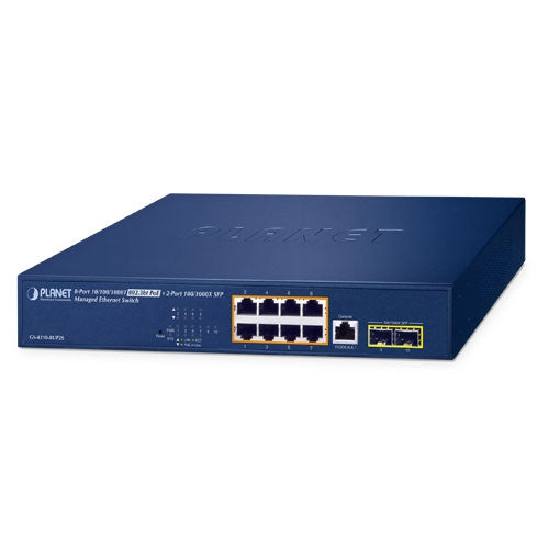Planet 8-Port 10/100/1000T 802.3bt PoE + 2-Port 100/1000X SFP Managed Ethernet Switch