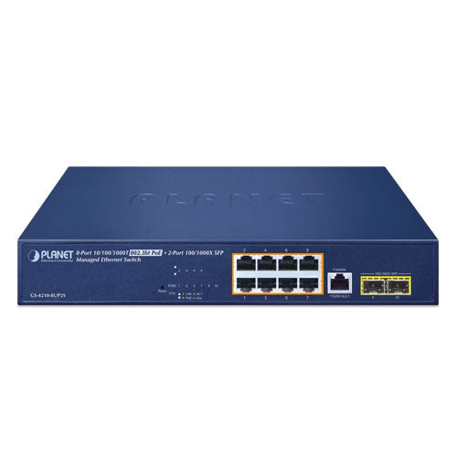 Planet 8-Port 10/100/1000T 802.3bt PoE + 2-Port 100/1000X SFP Managed Ethernet Switch