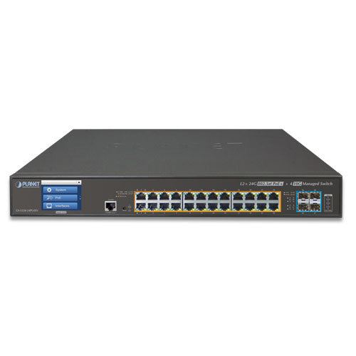 Planet L2+ 24-Port 802.3at PoE 4x 10G SFP+ Managed Switch LCD 48V Redundant Power 600W