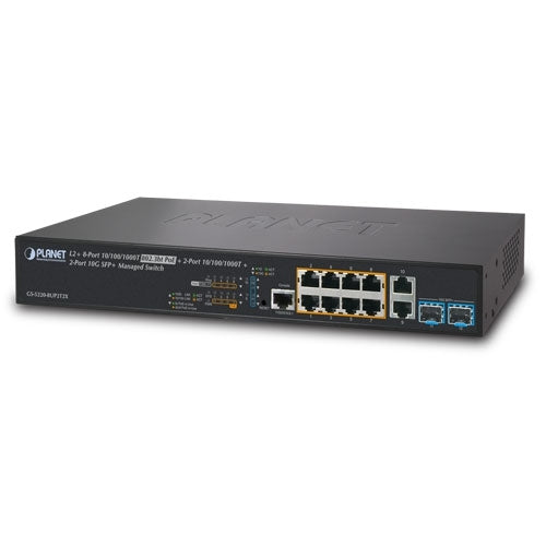 Planet GS-5220-8UP2T2X L2+/L4 8-Port 75W 802.3bt PoE + 2- SFP+ Managed Switch 240W