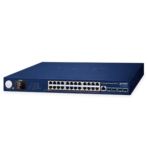 Planet L3 24-Port 802.3at PoE + 4-Port 10G SFP+ Managed Ethernet Switch with Smart LCD Screen