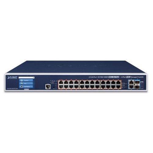 Planet L3 24-Port 802.3bt PoE + 2-Port 10GBASE-T + 2-Port 10G SFP+ Managed Switch LCD Redundant Power