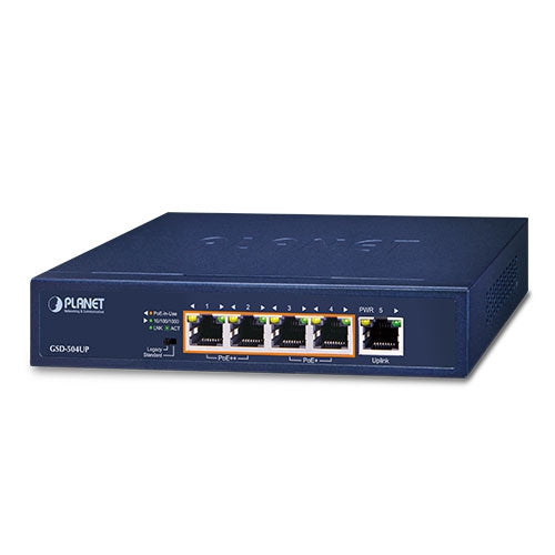 Planet GSD-504UP 802.3bt/at Gigabit Desktop Switch (External 120 Watts)
