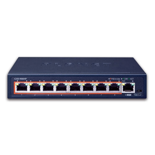 Planet 8-Port Gigabit 802.3at PoE + 1-Port Gigabit Desktop Switch