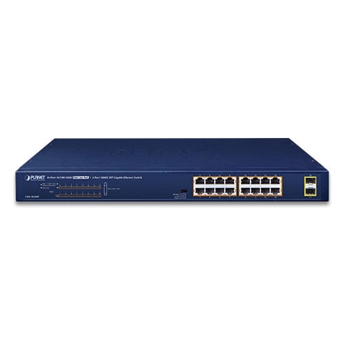 Planet 16-Port 802.3at PoE + 2-Port 1000X SFP Gigabit Ethernet Switch