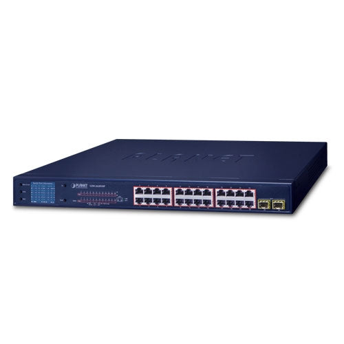 Planet 24-Port 802.3at PoE + 2-Port Gigabit SFP Ethernet Switch with LCD