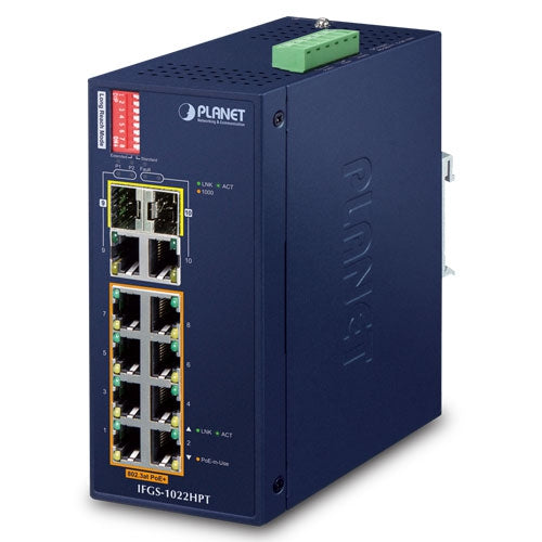 Planet IFGS-1022HPT Industrial 8-Port 802.3at PoE+ 2-Port Gigabit TP/SFP Ethernet Switch
