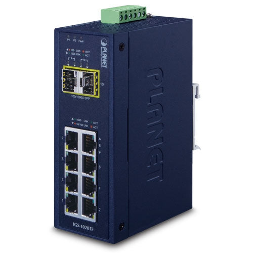 Planet Industrial 8-Port RJ45 2-SFP Ethernet Switch (-40~75 degrees C)