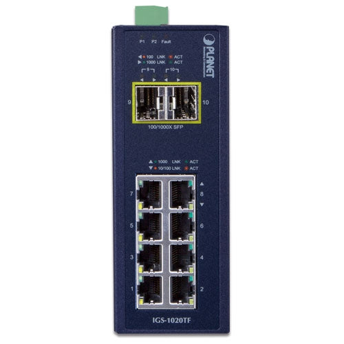 Planet Industrial 8-Port RJ45 2-SFP Ethernet Switch (-40~75 degrees C)