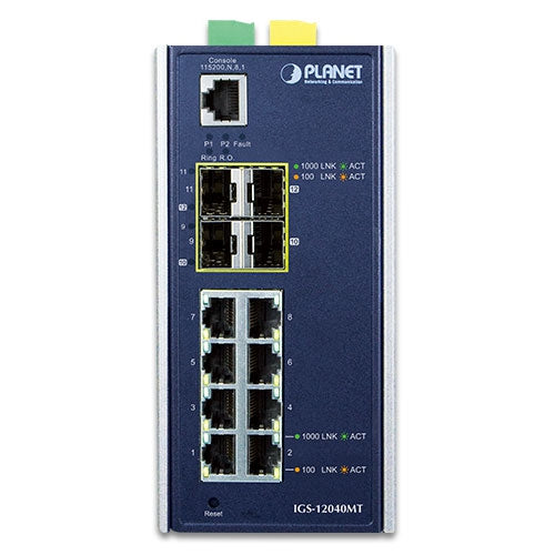 Planet IGS-12040MT IP30 Industrial 8-Port Copper 4-Port SFP Full Managed Ethernet Switch