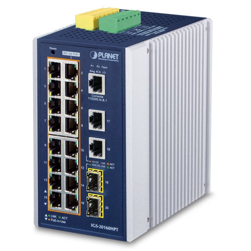 Planet IGS-20160HPT IP30 Industrial L2+/L4 16-Port 802.3at PoE+ 4+  SFP Full Managed Switch