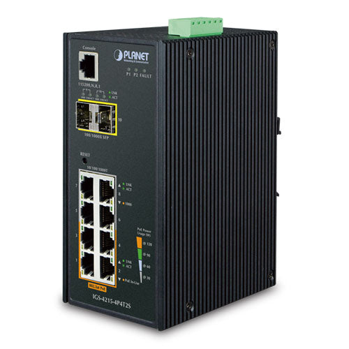 Planet IGS-4215-4P4T2S Industrial L2/L4 4-Port 10/100/1000T 802.3at PoE + 4-Port 10/100/1000T + 2-Port 100/1000X SFP Managed Switch, SSL, SSH, ACL