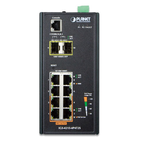 Planet IGS-4215-4P4T2S Industrial L2/L4 4-Port 10/100/1000T 802.3at PoE + 4-Port 10/100/1000T + 2-Port 100/1000X SFP Managed Switch, SSL, SSH, ACL