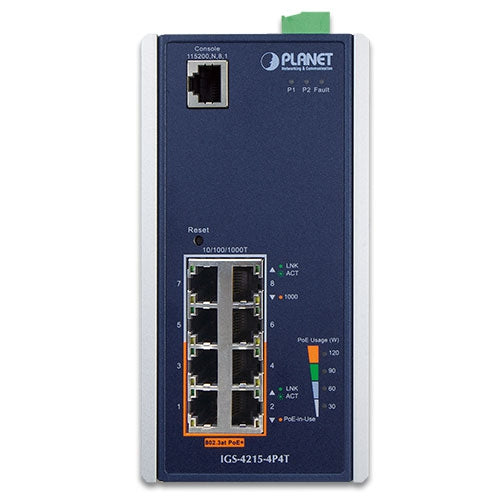 Planet IGS-4215-4P4T IP30 Industrial 4-Port 802.3at PoE + 4-Port Copper Managed Switch