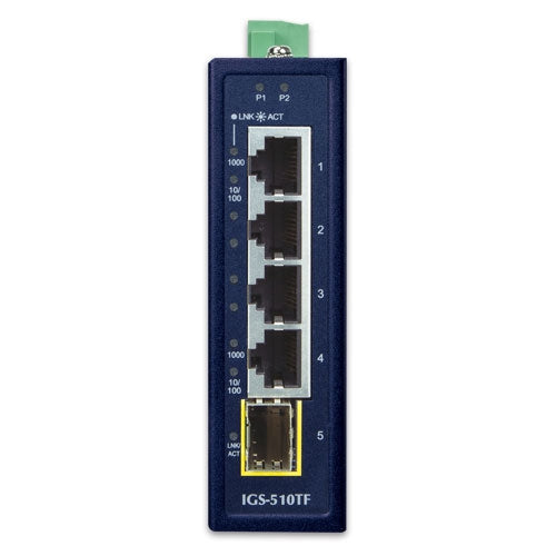 Planet IGS-510TF Industrial 4-Port RJ45 and 1-Port SFP Gigabit Ethernet Switch