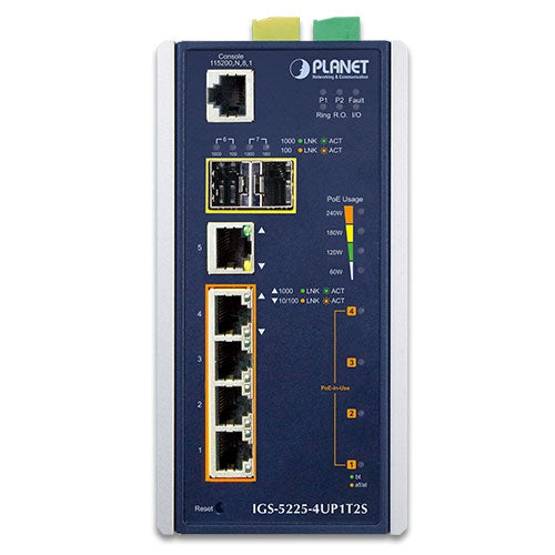 Planet Industrial L2+/L4 4-Port 60W 1000T Ultra PoE+ 1-Port 1000T + 2-Port SFP Switch