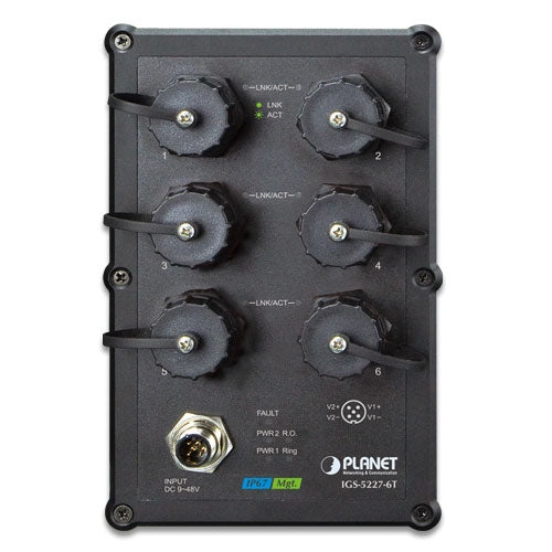 Planet IGS-5227-6T IP67 Industrial L2+ 6-Port Gigabit Managed Ethernet Switch, Waterproof RJ45 Connectors Included