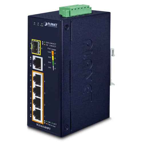Planet IGS-614HPT Industrial 4-Port 802.3at PoE 1-Port SFP Gigabit Ethernet Switch