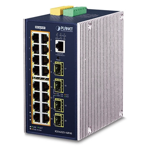 Planet L3 Industrial 16-Port 802.3at PoE + 4-Port SFP Managed Ethernet Switch