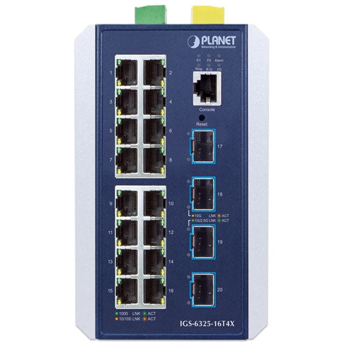 Planet IGS-6325-16T4X Industrial L3 16-Port Gigabit 4-Port 10GBASE-X SFP+ Managed Switch