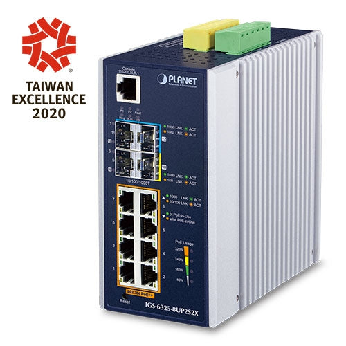 Planet Industrial L3 8-Port 802.3bt PoE + 2- SFP + 2-Port 10G SFP+ Managed Ethernet Switch