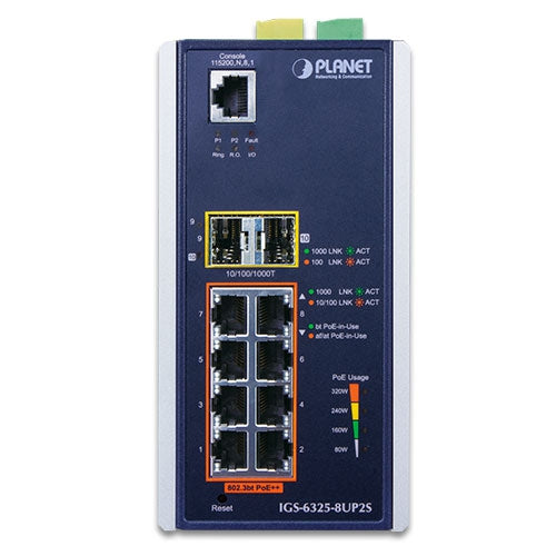Planet Industrial L3 8-Port Gig 802.3bt PoE + 2-Port SFP + Managed Ethernet Switch