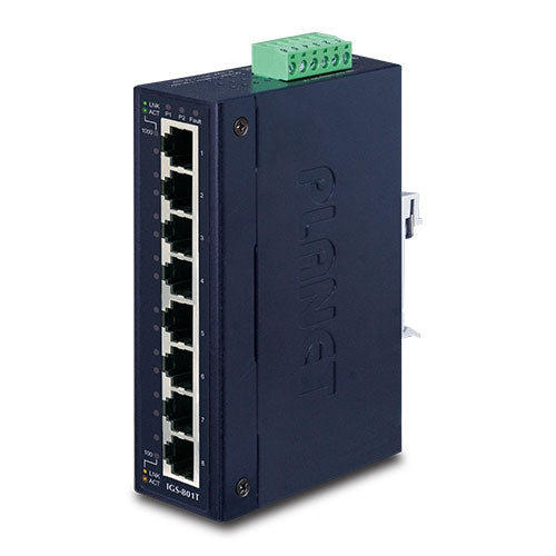 Planet IGS-801T IP30 8-Port Industrial Gigabit Switch (-40 to 75 Degrees C)
