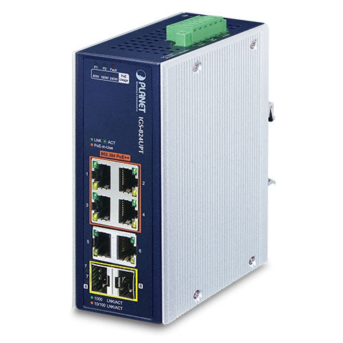 Planet Industrial 4-Port 802.3bt PoE + 2-Port 100/1000X SFP Gigabit Ethernet Switch