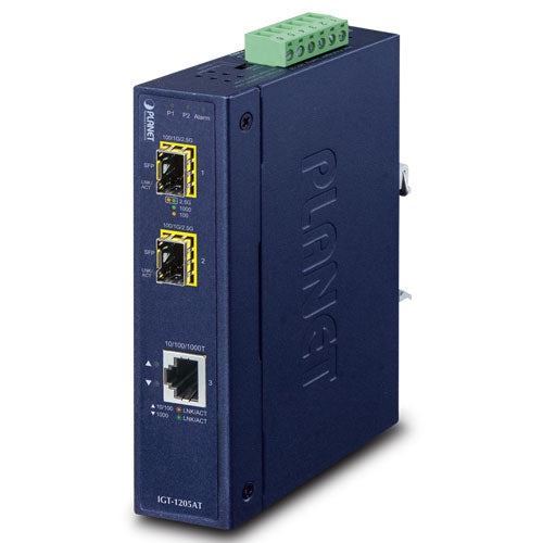 Planet Industrial 1-Port Copper to 2-port 100/1000/2500X SFP Media Converter