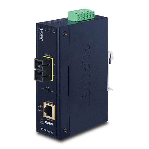 Planet 1000BASE-SX to RJ45 802.3at PoE+ Industrial Media Converter (SC,MM) 10km