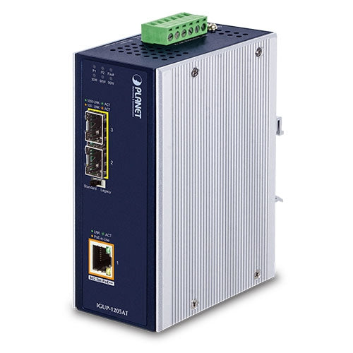 Planet IGUP-1205AT Industrial 2-Port SFP to 1-Port 802.3bt PoE++ Media Converter