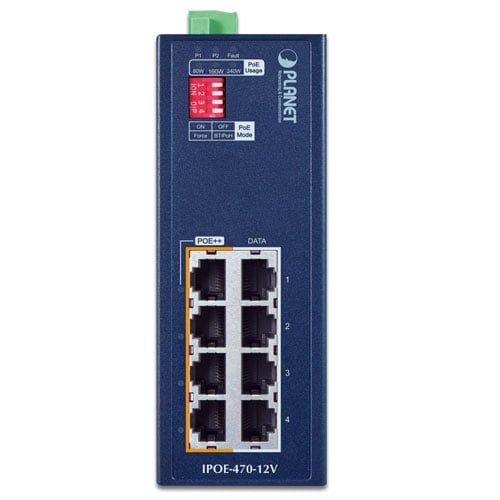 Planet Industrial 4-port Gigabit 802.3bt PoE++ Injector Hub w/ 12V Booster