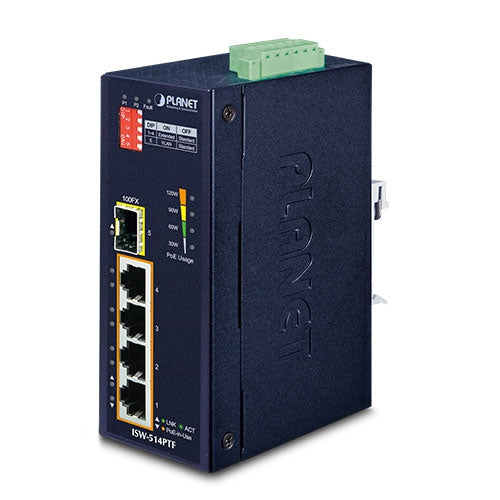Planet Industrial 4-port 10/100TX 802.3at PoE+ 1-Port 100FX Ethernet Switch