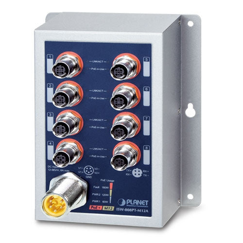 Planet ISW-808PT-M12A Industrial 8-Port 10/100TX M12 802.3at PoE+ Switch