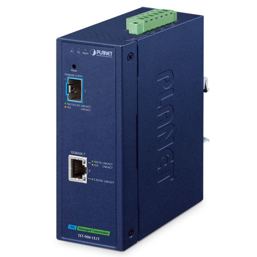 Planet IXT-900-1X1T Industrial 1-Port 10GBASE-X SFP+ + 1-Port 10GBASE-T Managed Media Converter
