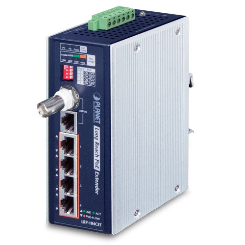 Planet Industrial 4-Port 10/100TX PoE + 1-Port Coax Long Reach PoE Extender