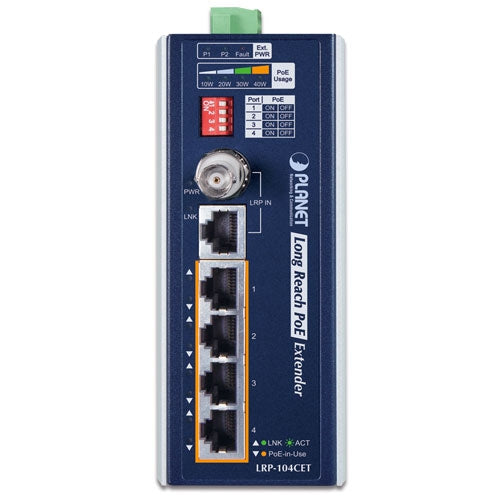 Planet Industrial 4-Port 10/100TX PoE + 1-Port Coax Long Reach PoE Extender