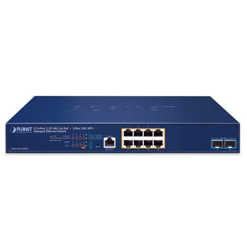 Planet L3 8-Port 2.5GBASE-T 802.3at PoE + 2-Port 10GBASE-X SFP+ Managed Ethernet Switch