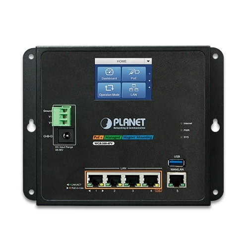 Planet WGR-500-4PV Industrial Wall-mount Gigabit Router 4-Port PoE+ LCD Touch Screen