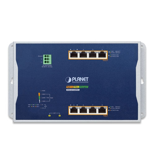 Plane Industrial 4-Port 802.3bt PoE+, 4-Port 802.3at PoE, 2-Port SFP Wall-mount Managed Switch
