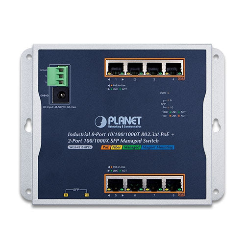 Planet IP30 8-Port 802.3at PoE + 2-Port SFP Wall-mount Managed Ethernet Switch