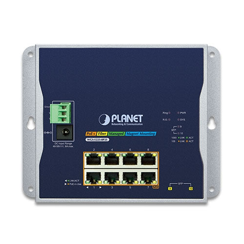Planet IP30, IPv6/IPv4, L2+ 8-Port 802.3at PoE + 2-Port SFP Wall-mount Managed Switch
