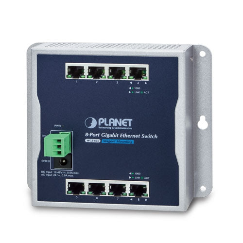 Planet WGS-803 Industrial 8-Port 10/100/1000T Wall-mount Switch (-10~60 degrees C)