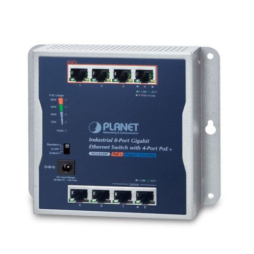 Planet Industrial 8-Port Gigabit Wall-mounted Gigabit Switch with 4-port PoE+